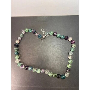 Fluorite knotted beaded bolo necklace with sterling silver magnetic clasp